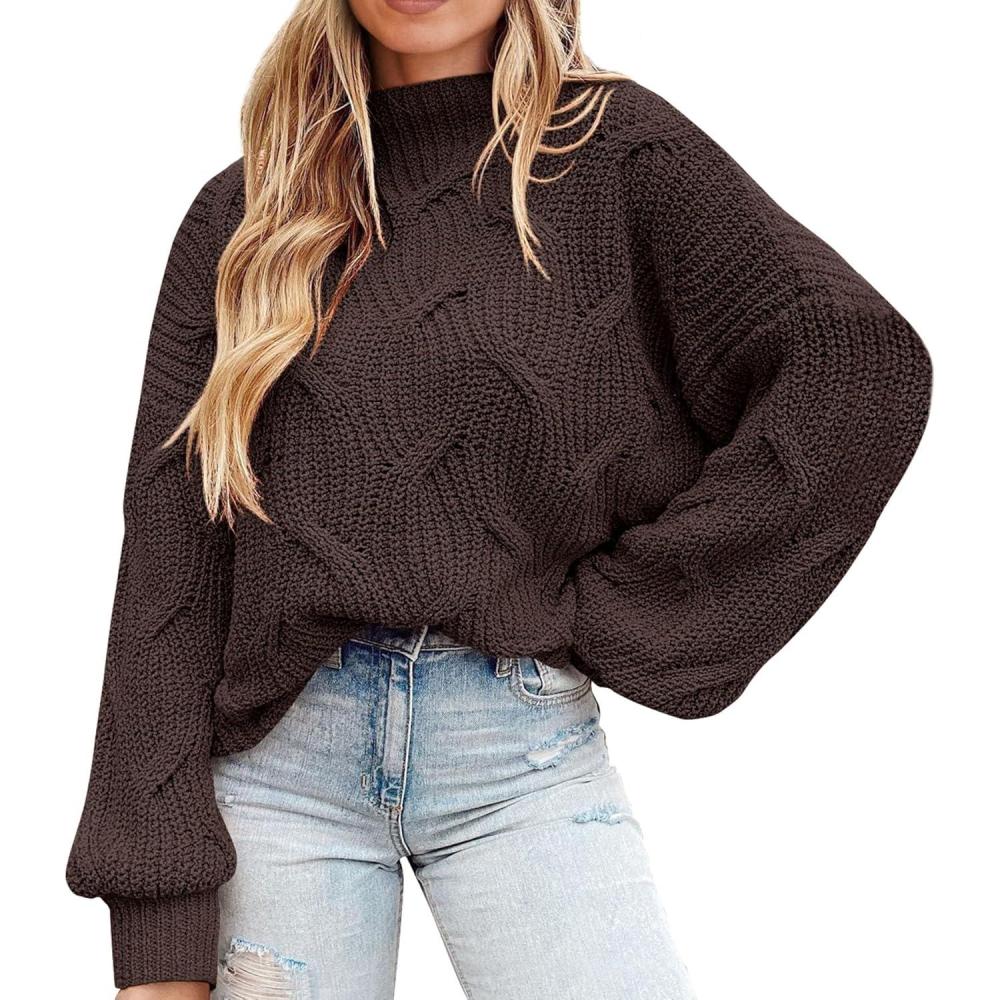 imagePRETTYGARDEN Womens Fall Oversized Pullover Sweaters Casual Crewneck Long Sleeve Chunky Cable Knit Tops Winter ClothingCoffee