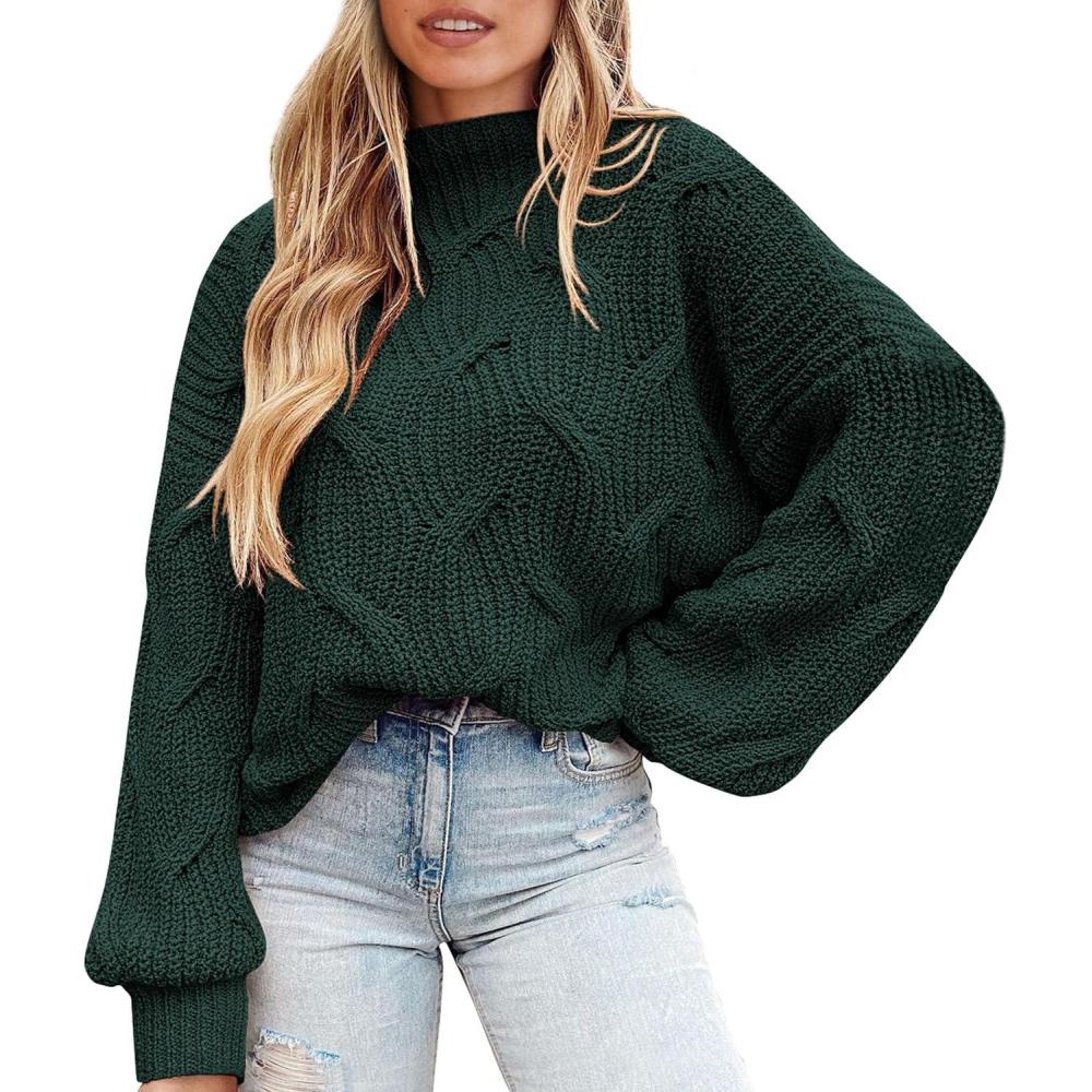 imagePRETTYGARDEN Womens Fall Oversized Pullover Sweaters Casual Crewneck Long Sleeve Chunky Cable Knit Tops Winter ClothingDark Green
