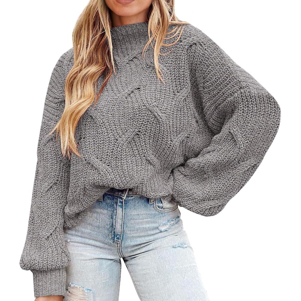 imagePRETTYGARDEN Womens Fall Oversized Pullover Sweaters Casual Crewneck Long Sleeve Chunky Cable Knit Tops Winter ClothingGrey