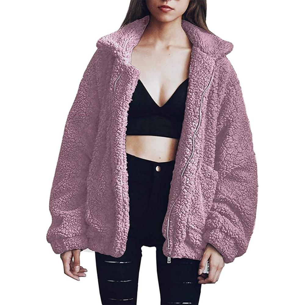 imagePRETTYGARDEN Womens Fashion Winter Coats Sherpa Fleece Faux Fur Shearling Oversized Trendy Jackets Warm Outerwear ClothingDark Pink