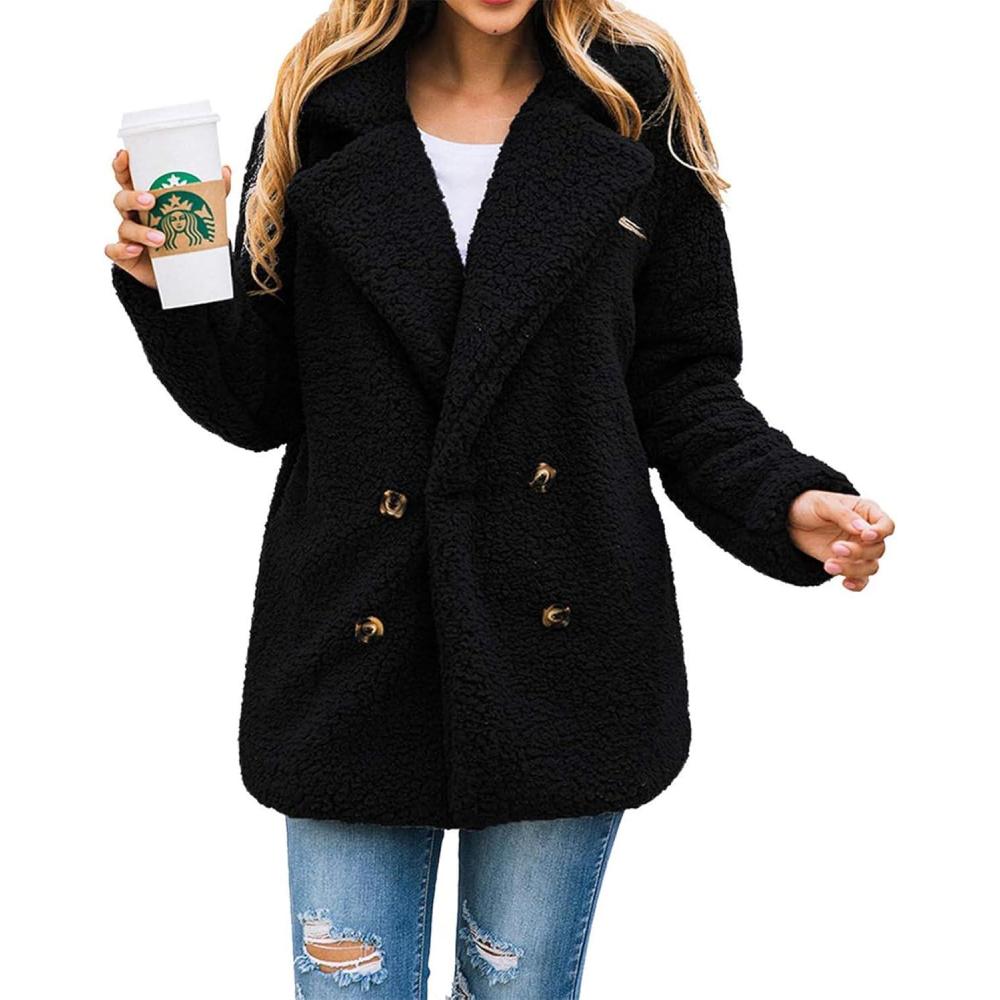 imagePRETTYGARDEN Womens Fashion Winter Coats Sherpa Fleece Faux Fur Shearling Oversized Trendy Jackets Warm Outerwear ClothingStyle Two Black