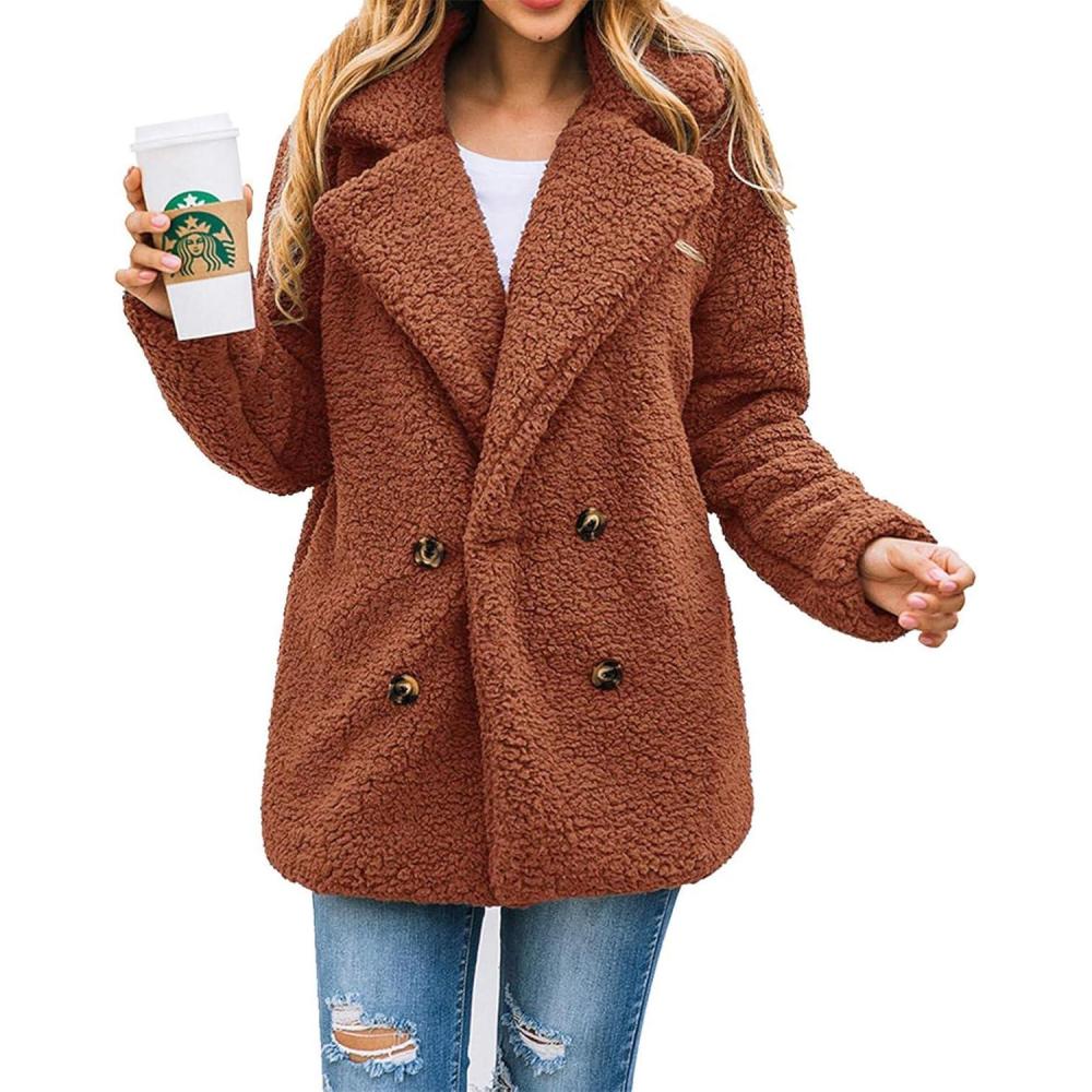imagePRETTYGARDEN Womens Fashion Winter Coats Sherpa Fleece Faux Fur Shearling Oversized Trendy Jackets Warm Outerwear ClothingStyle Two Brown