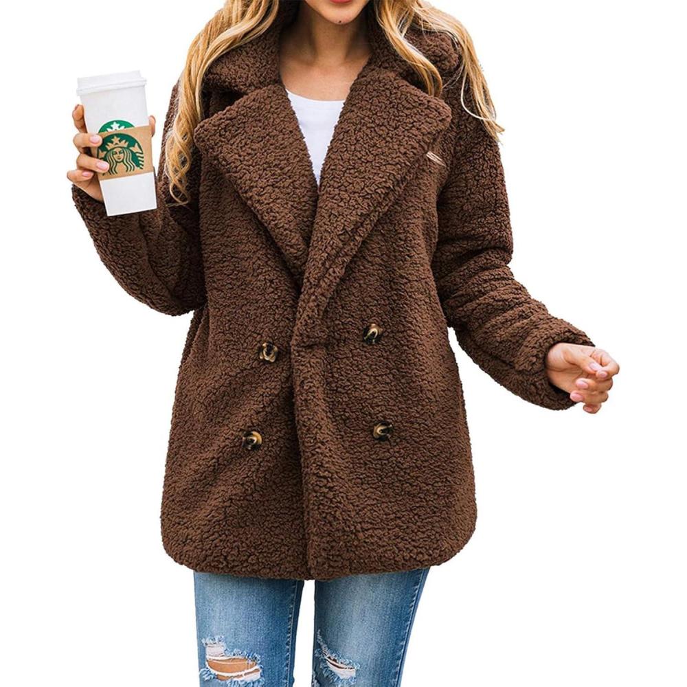 imagePRETTYGARDEN Womens Fashion Winter Coats Sherpa Fleece Faux Fur Shearling Oversized Trendy Jackets Warm Outerwear ClothingStyle Two Coffee