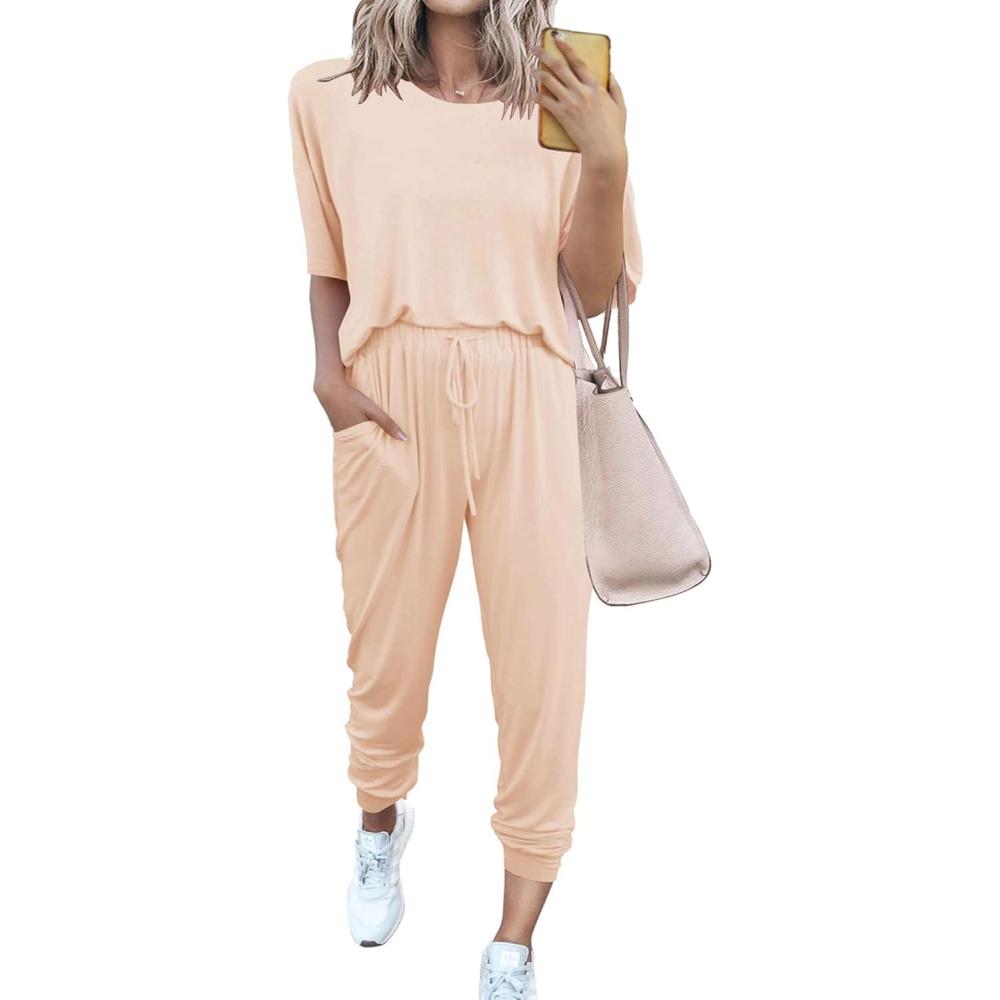 imagePRETTYGARDEN Womens Two Piece Lounge Sets 2026 Spring Summer Jogger Pants Vacation Outfits Travel Airplane Matching ClothesBeige