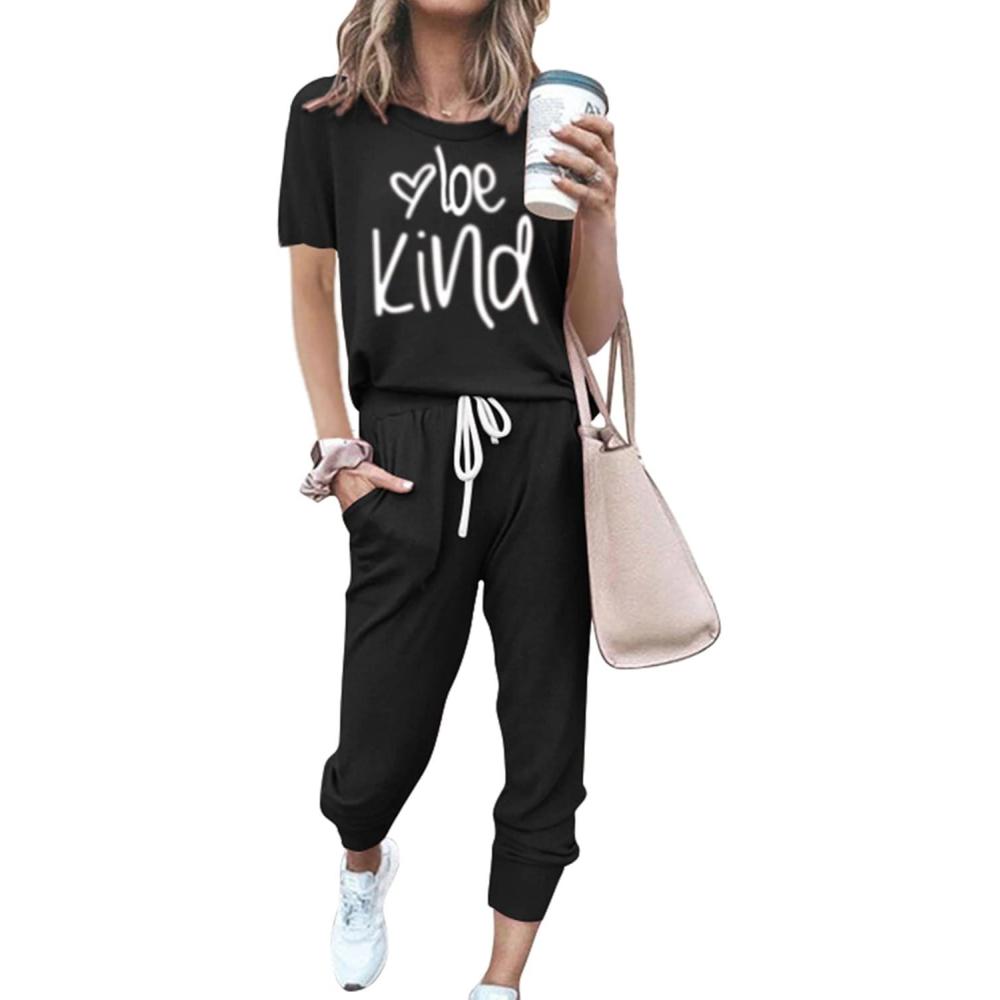 imagePRETTYGARDEN Womens Two Piece Lounge Sets 2026 Spring Summer Jogger Pants Vacation Outfits Travel Airplane Matching ClothesPrint Black