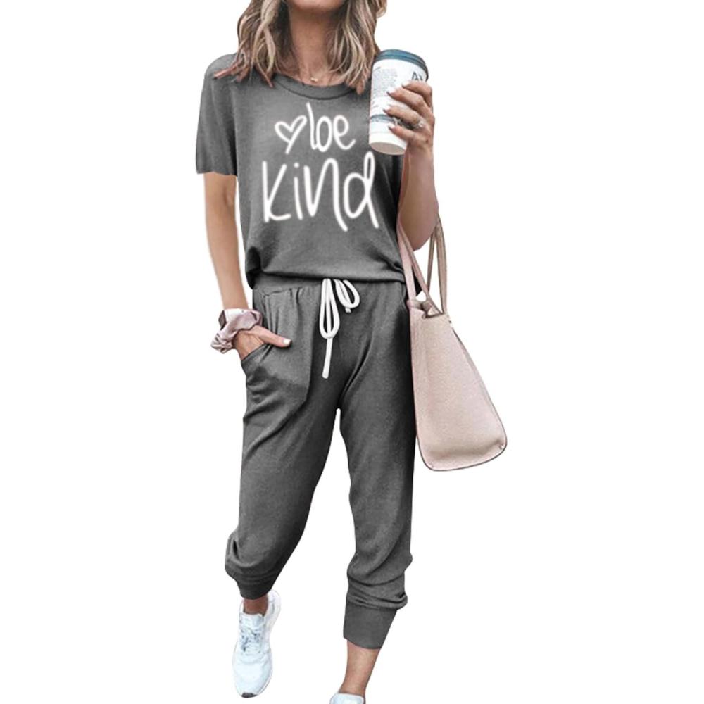 imagePRETTYGARDEN Womens Two Piece Lounge Sets 2026 Spring Summer Jogger Pants Vacation Outfits Travel Airplane Matching ClothesPrint Dark Grey