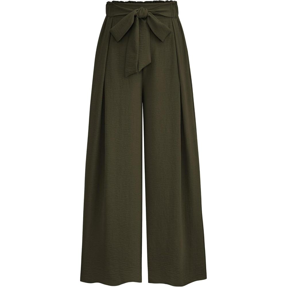 imagePRETTYGARDEN Womens Wide Leg Work Pants Business Casual High Waisted Loose Palazzo Trouser Summer ClothesArmy Green