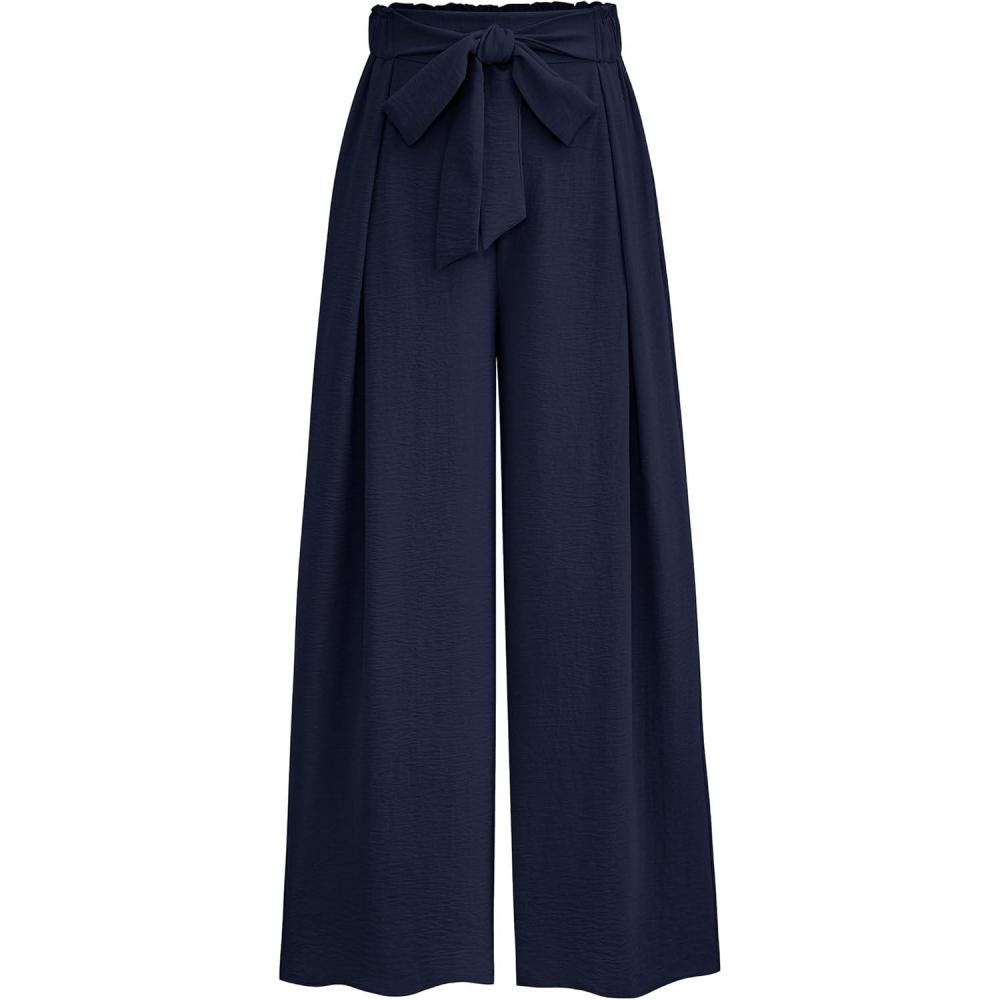 imagePRETTYGARDEN Womens Wide Leg Work Pants Business Casual High Waisted Loose Palazzo Trouser Summer ClothesNavy