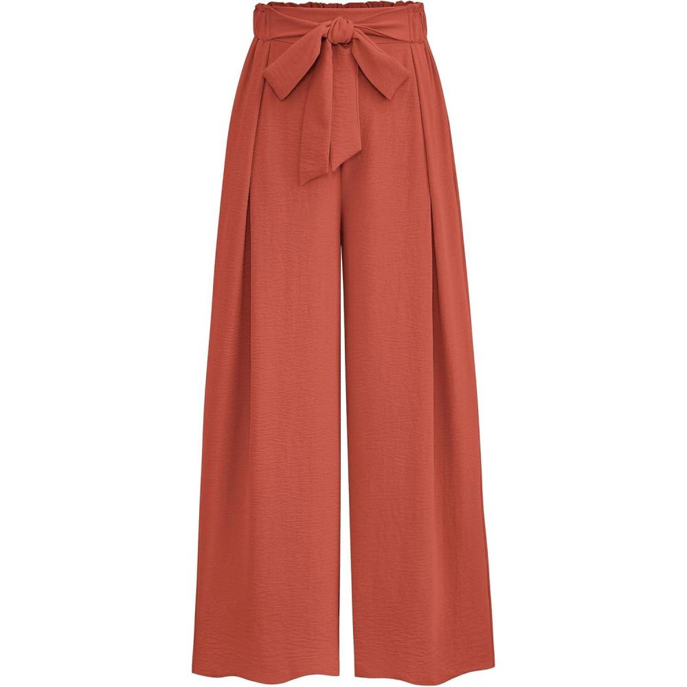 imagePRETTYGARDEN Womens Wide Leg Work Pants Business Casual High Waisted Loose Palazzo Trouser Summer ClothesOrange