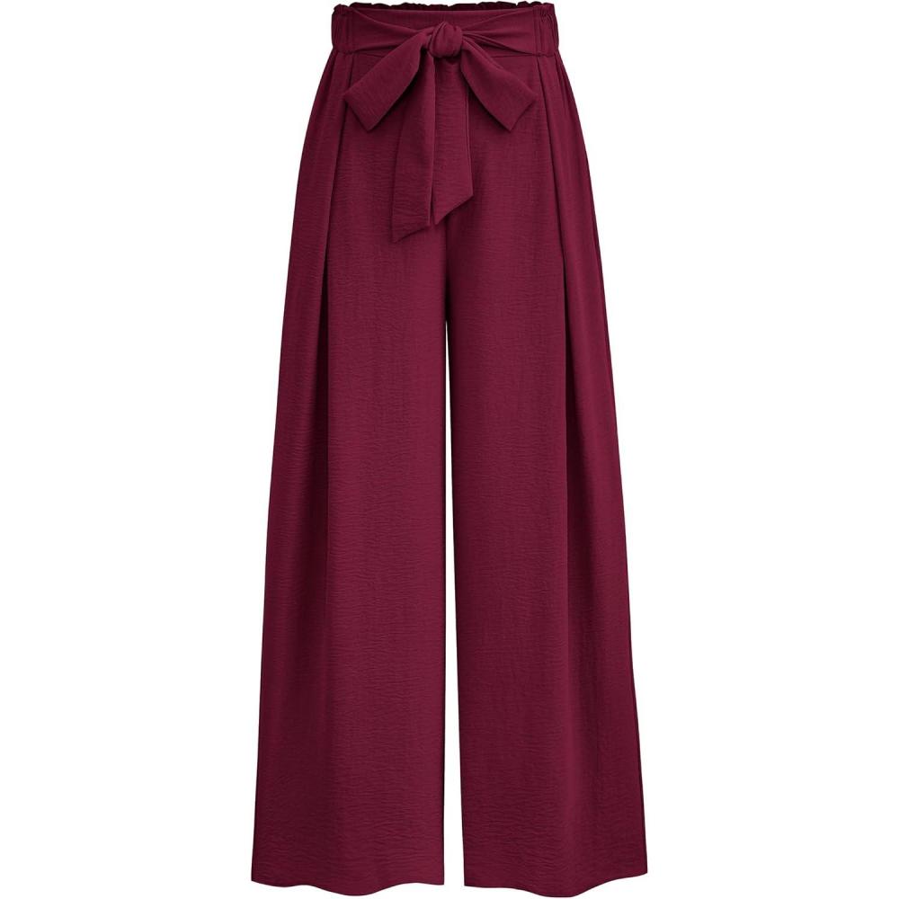 imagePRETTYGARDEN Womens Wide Leg Work Pants Business Casual High Waisted Loose Palazzo Trouser Summer ClothesWine Red
