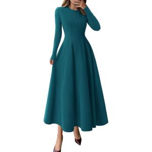 PRETTYGARDEN Cocktail Dresses for Women 2026 Elegant Classy Fall Long Sleeve Midi A Line Flowy Modest Winter Party Dress(Dark Cyan)