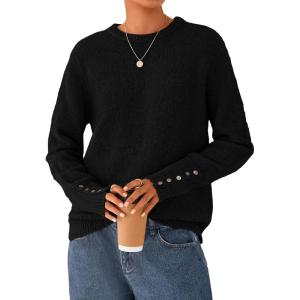 PRETTYGARDEN Fall Sweaters for Women 2026 Cozy Casual Crewneck Pullover Button Long Sleeve Knit Tops Winter Fashion Clothing(Black)