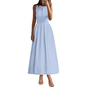 PRETTYGARDEN Maxi Dresses for Women 2025 Summer Casual Sleeveless Patchwork Flowy Vacation Sundress Knit Long Work Tank Dress(Light Blue)