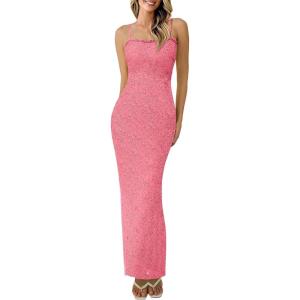 PRETTYGARDEN Summer Dresses for Women 2025 Lace Floral Bodycon Semi Formal Party Wedding Guest Boho Maxi Dress(Pink)