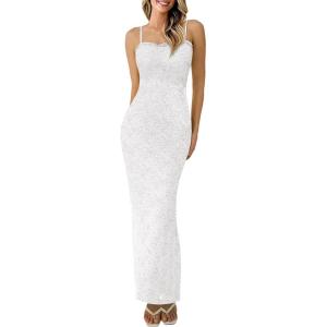 PRETTYGARDEN Summer Dresses for Women 2025 Lace Floral Bodycon Semi Formal Party Wedding Guest Boho Maxi Dress(White)