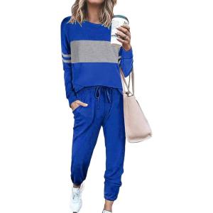 PRETTYGARDEN Womens 2 Piece Sets 2026 Long Sleeve Tops High Waisted Sweatpants Lounge Set Fall Fashion Travel Outfits(Dark Blue)