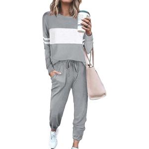 PRETTYGARDEN Womens 2 Piece Sets 2026 Long Sleeve Tops High Waisted Sweatpants Lounge Set Fall Fashion Travel Outfits(Light Grey)