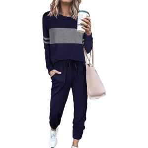 PRETTYGARDEN Womens 2 Piece Sets 2026 Long Sleeve Tops High Waisted Sweatpants Lounge Set Fall Fashion Travel Outfits(Navy)