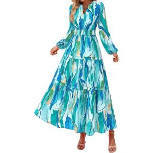 PRETTYGARDEN Womens 2026 Fall Fashion Clothing Boho Maxi Dresses Floral Long Sleeve Flowy Elegant Wedding Guest Holiday Dress(Blue)