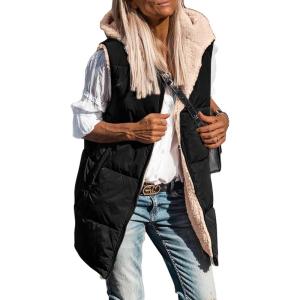 PRETTYGARDEN Womens 2026 Fall Reversible Long Vests Sleeveless Fleece Jacket Zip Up Hoodie Pockets Warm Coat Winter Clothing(Black)