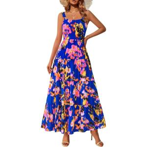 PRETTYGARDEN Women’s 2026 Summer Floral Maxi Dress Sleeveless Smocked Ruffle Long Flowy Beach Vacation Boho Sundresses(Multicolored Flower)