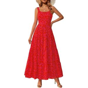 PRETTYGARDEN Women’s 2026 Summer Floral Maxi Dress Sleeveless Smocked Ruffle Long Flowy Beach Vacation Boho Sundresses(Red Floral)