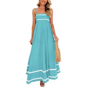 PRETTYGARDEN Women’s 2026 Summer Flowy Maxi Dress Casual Sleeveless Spaghetti Strap Ruffle Beach Long Dresses(Aqua Green)