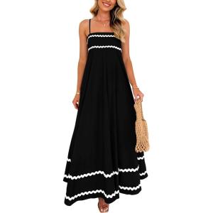 PRETTYGARDEN Women’s 2026 Summer Flowy Maxi Dress Casual Sleeveless Spaghetti Strap Ruffle Beach Long Dresses(Black)
