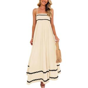 PRETTYGARDEN Women’s 2026 Summer Flowy Maxi Dress Casual Sleeveless Spaghetti Strap Ruffle Beach Long Dresses(Light Beige)
