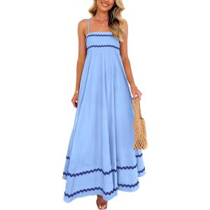 PRETTYGARDEN Women’s 2026 Summer Flowy Maxi Dress Casual Sleeveless Spaghetti Strap Ruffle Beach Long Dresses(Light Blue)