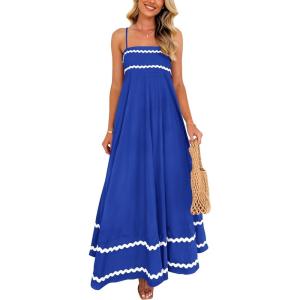 PRETTYGARDEN Women’s 2026 Summer Flowy Maxi Dress Casual Sleeveless Spaghetti Strap Ruffle Beach Long Dresses(Royal Blue)