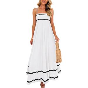 PRETTYGARDEN Women’s 2026 Summer Flowy Maxi Dress Casual Sleeveless Spaghetti Strap Ruffle Beach Long Dresses(White)