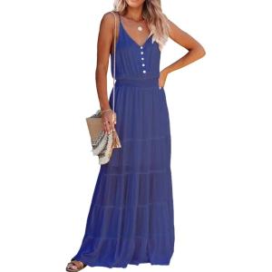PRETTYGARDEN Women’s 2026 Summer Maxi Dress Spaghetti Strap Sleeveless High Waist Beach Vacation Long Sundresses(Blue)