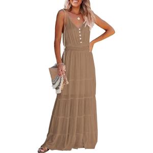 PRETTYGARDEN Women’s 2026 Summer Maxi Dress Spaghetti Strap Sleeveless High Waist Beach Vacation Long Sundresses(Dark Apricot)