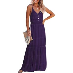 PRETTYGARDEN Women’s 2026 Summer Maxi Dress Spaghetti Strap Sleeveless High Waist Beach Vacation Long Sundresses(Dark Purple)