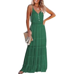 PRETTYGARDEN Women’s 2026 Summer Maxi Dress Spaghetti Strap Sleeveless High Waist Beach Vacation Long Sundresses(Grass Green)