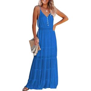 PRETTYGARDEN Women’s 2026 Summer Maxi Dress Spaghetti Strap Sleeveless High Waist Beach Vacation Long Sundresses(Lake Blue)