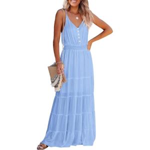 PRETTYGARDEN Women’s 2026 Summer Maxi Dress Spaghetti Strap Sleeveless High Waist Beach Vacation Long Sundresses(Light Blue)