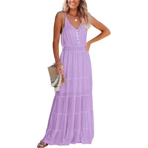 PRETTYGARDEN Women’s 2026 Summer Maxi Dress Spaghetti Strap Sleeveless High Waist Beach Vacation Long Sundresses(Light Purple)