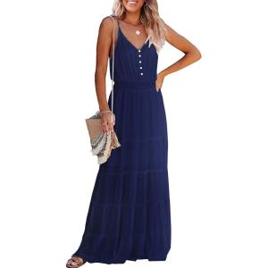 PRETTYGARDEN Women’s 2026 Summer Maxi Dress Spaghetti Strap Sleeveless High Waist Beach Vacation Long Sundresses(Navy)