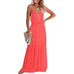 PRETTYGARDEN Women’s 2026 Summer Maxi Dress Spaghetti Strap Sleeveless High Waist Beach Vacation Long Sundresses(Orange Red)