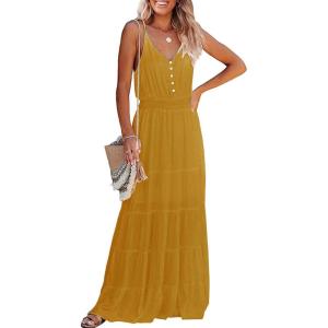 PRETTYGARDEN Women’s 2026 Summer Maxi Dress Spaghetti Strap Sleeveless High Waist Beach Vacation Long Sundresses(Yellow)