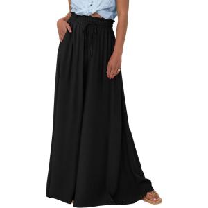PRETTYGARDEN Women’s 2026 Summer Wide Leg Palazzo Pants High Waisted Flowy Pockets Spring Casual Lounge Boho Beach Trousers(Black)