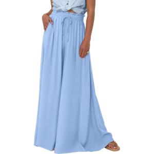 PRETTYGARDEN Women’s 2026 Summer Wide Leg Palazzo Pants High Waisted Flowy Pockets Spring Casual Lounge Boho Beach Trousers(Blue)