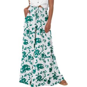 PRETTYGARDEN Women’s 2026 Summer Wide Leg Palazzo Pants High Waisted Flowy Pockets Spring Casual Lounge Boho Beach Trousers(Print Green)