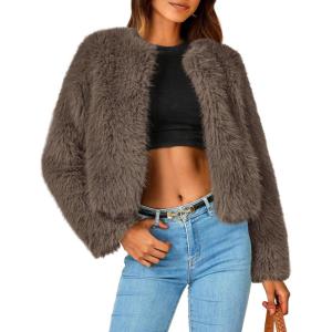 PRETTYGARDEN Women’s 2026 Winter Coats Fleece Cropped Jacket Faux Fur Long Sleeve Pockets Shaggy Warm Outerwear Fall Clothes(Taupe)