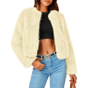 PRETTYGARDEN Women’s 2026 Winter Coats Fleece Cropped Jacket Faux Fur Long Sleeve Pockets Shaggy Warm Outerwear Fall Clothes(Yellow)