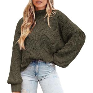 PRETTYGARDEN Women’s Fall Oversized Pullover Sweaters Casual Crewneck Long Sleeve Chunky Cable Knit Tops Winter Clothing(Army Green)