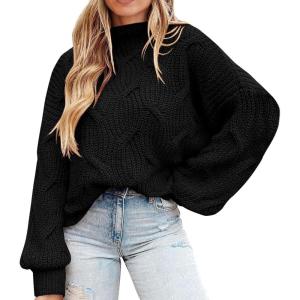 PRETTYGARDEN Women’s Fall Oversized Pullover Sweaters Casual Crewneck Long Sleeve Chunky Cable Knit Tops Winter Clothing(Black)