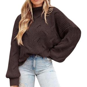 PRETTYGARDEN Women’s Fall Oversized Pullover Sweaters Casual Crewneck Long Sleeve Chunky Cable Knit Tops Winter Clothing(Coffee)